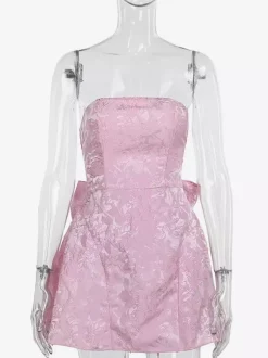 Robe bustier rose pâle à fleurs avec n艙ud papillon mini-robe trapèze pour fête d'anniversaire pour femme 2026
