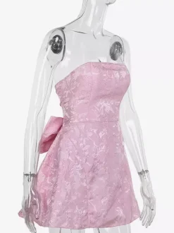 Robe bustier rose pâle à fleurs avec n艙ud papillon mini-robe trapèze pour fête d'anniversaire pour femme 2026