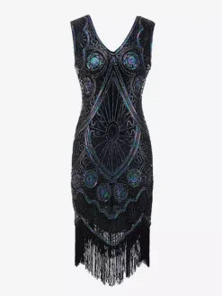 Robe charleston robe vintage 1920s Costume Gatsby Robe Flapper Noir Glands Costume Vintage Déguisements Halloween