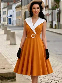 Robe cocktail swing vintage années 1950 sans manches taille moyenne style rétro