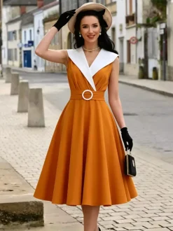 Robe cocktail swing vintage années 1950 sans manches taille moyenne style rétro