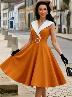 Robe cocktail swing vintage années 1950 sans manches taille moyenne style rétro