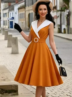 Robe cocktail swing vintage années 1950 sans manches taille moyenne style rétro