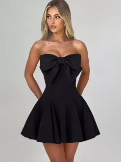 Robe Coquette à n艙ud pour femme - Robe mini bustier en forme de c艙ur - Idéale pour une fête d'anniversaire d'été 2026