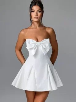 Robe Coquette à n艙ud pour femme - Robe mini bustier en forme de c艙ur - Idéale pour une fête d'anniversaire d'été 2026