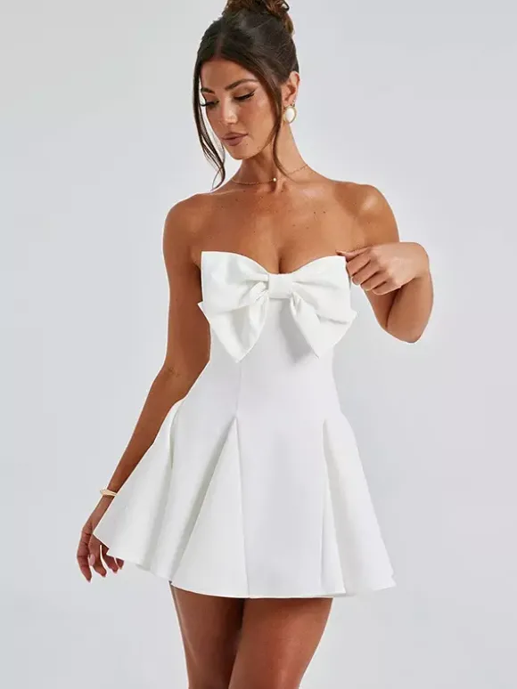 Robe Coquette à n艙ud pour femme - Robe mini bustier en forme de c艙ur - Idéale pour une fête d'anniversaire d'été 2026