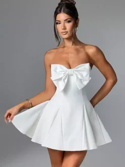 Robe Coquette à n艙ud pour femme - Robe mini bustier en forme de c艙ur - Idéale pour une fête d'anniversaire d'été 2026