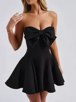 Robe Coquette à n艙ud pour femme - Robe mini bustier en forme de c艙ur - Idéale pour une fête d'anniversaire d'été 2026