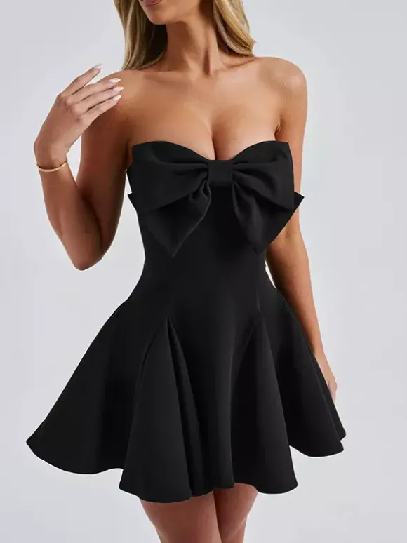 Robe Coquette à n艙ud pour femme - Robe mini bustier en forme de c艙ur - Idéale pour une fête d'anniversaire d'été 2026