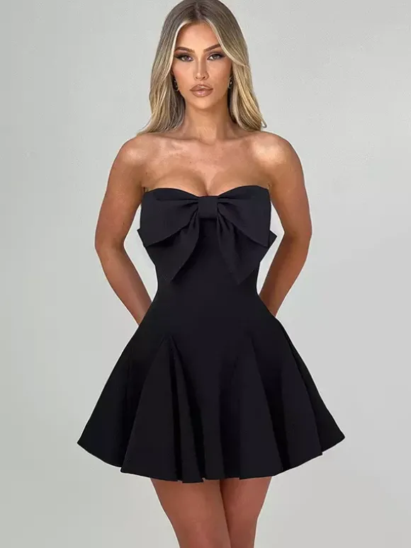Robe Coquette à n艙ud pour femme - Robe mini bustier en forme de c艙ur - Idéale pour une fête d'anniversaire d'été 2026
