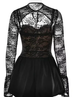 Robe corset en dentelle noire avec boléro amovible Robe mini bouffante de fête d'anniversaire pour femme 2026