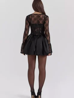 Robe corset en dentelle noire avec boléro amovible Robe mini bouffante de fête d'anniversaire pour femme 2026