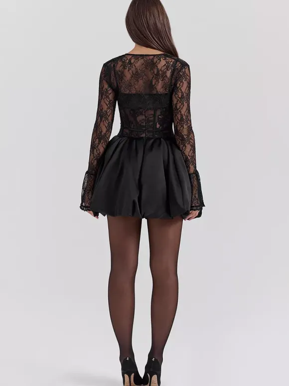 Robe corset en dentelle noire avec boléro amovible Robe mini bouffante de fête d'anniversaire pour femme 2026