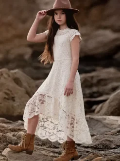 Robe cortège enfant bohème robe fille asymétrique zip sur dos