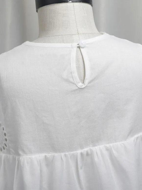 Robe cortège enfant boho Polyester Coton Découpé Décolleté Conçu Manches Courtes Blanc