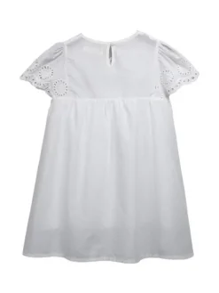 Robe cortège enfant boho Polyester Coton Découpé Décolleté Conçu Manches Courtes Blanc