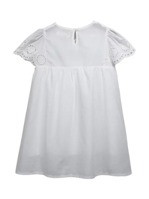 Robe cortège enfant boho Polyester Coton Découpé Décolleté Conçu Manches Courtes Blanc