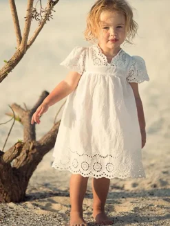 Robe cortège enfant boho Polyester Coton Découpé Décolleté Conçu Manches Courtes Blanc