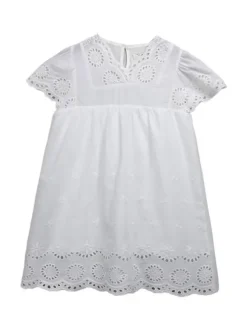 Robe cortège enfant boho Polyester Coton Découpé Décolleté Conçu Manches Courtes Blanc