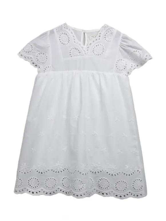 Robe cortège enfant boho Polyester Coton Découpé Décolleté Conçu Manches Courtes Blanc