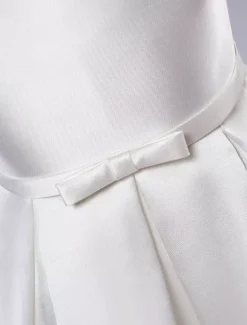 Robe cortège enfant col rond longueur au genou jupe plissée en satin Robe fille de fleur