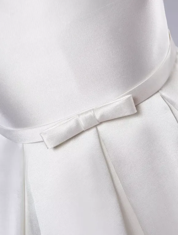 Robe cortège enfant col rond longueur au genou jupe plissée en satin Robe fille de fleur