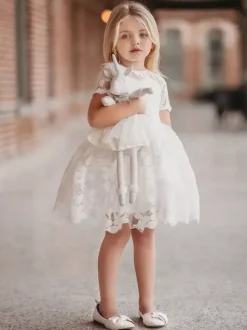 Robe cortège enfant courte col rond manche courte boutonnée sur dos