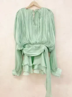 Robe courte à manches lanternes pour femme - Taille cintrée plissée et évasée - Tenue cocktail printanière 2026