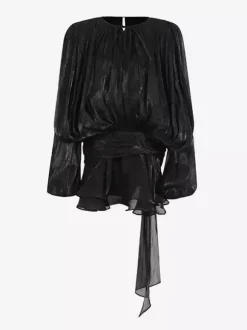 Robe courte à manches lanternes pour femme - Taille cintrée plissée et évasée - Tenue cocktail printanière 2026