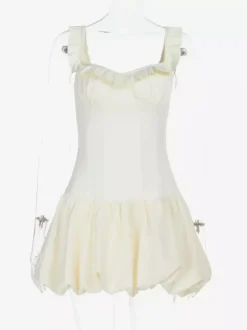 Robe courte à ourlet bouffant pour femme - Coupe corset à volants style Coquette - Look idéal pour une fête d'été à la plage 2026