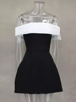 Robe courte à épaules dénudées avec n艙ud dans le dos coupe trapèze idéale pour une fête d'anniversaire ou un cocktail 2026