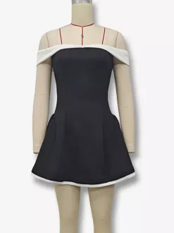 Robe courte à épaules dénudées et manches longues coupe trapèze tenue de soirée sexy pour femme 2026