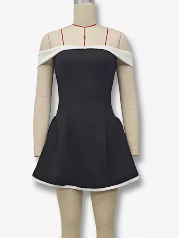 Robe courte à épaules dénudées et manches longues coupe trapèze tenue de soirée sexy pour femme 2026