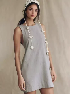 Robe courte en coton pour femme - Robe tunique décontractée sans manches à col rond et dos nu avec poches - Collection été plage 2026