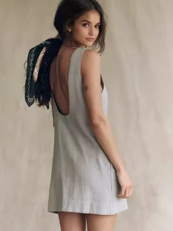 Robe courte en coton pour femme - Robe tunique décontractée sans manches à col rond et dos nu avec poches - Collection été plage 2026