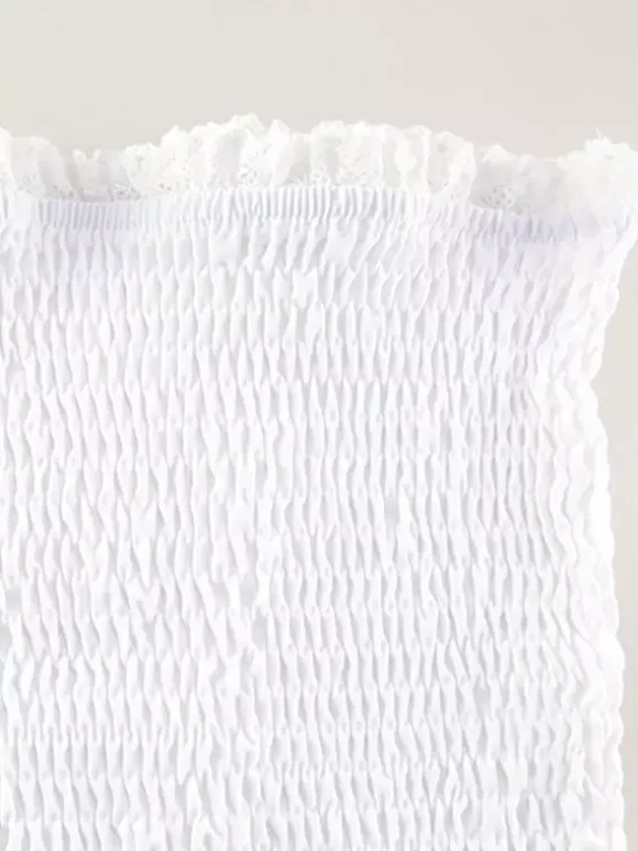 Robe courte en dentelle ajourée pour femme - Robe bustier blanche à volants et smocks - Idéale pour les vacances d'été à la plage 2026