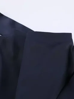 Robe courte en satin bleu marine pour femme - Élégante robe à col montant froncé et manches évasées - Idéale pour un cocktail de printemps 2026