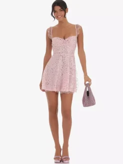 Robe courte en tulle à sequins pour femme - Décolleté c艙ur dos lacé sans manches coupe trapèze - Idéale pour une fête d'anniversaire d'été 2026