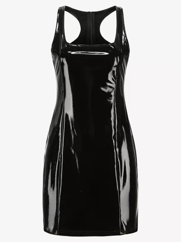 Robe courte élégante en similicuir avec dos nageur tenue de club sexy pour femme 2026