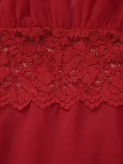 Robe courte patchwork en dentelle pour femme - Décolleté plongeant en V manches évasées taille empire - Idéale pour une soirée romantique à la plage au printemps 2026