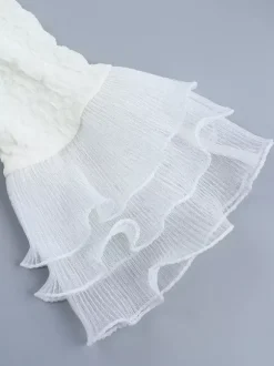 Robe courte texturée pour femme - Blanc crème coupe coquette poignets à volants - Idéale pour une soirée d'été à la plage (2026)