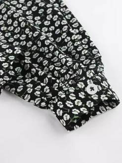Robe courte vintage à fleurs pour femme - Manches bouffantes et ceinture - Col pointu - Tenue romantique pour une soirée en amoureux 2026