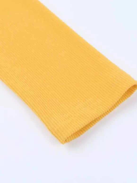 Robe côtelée à strass et fleurs pour femme - Robe moulante mini jaune à manches longues et col carré - Collection printemps-été 2026