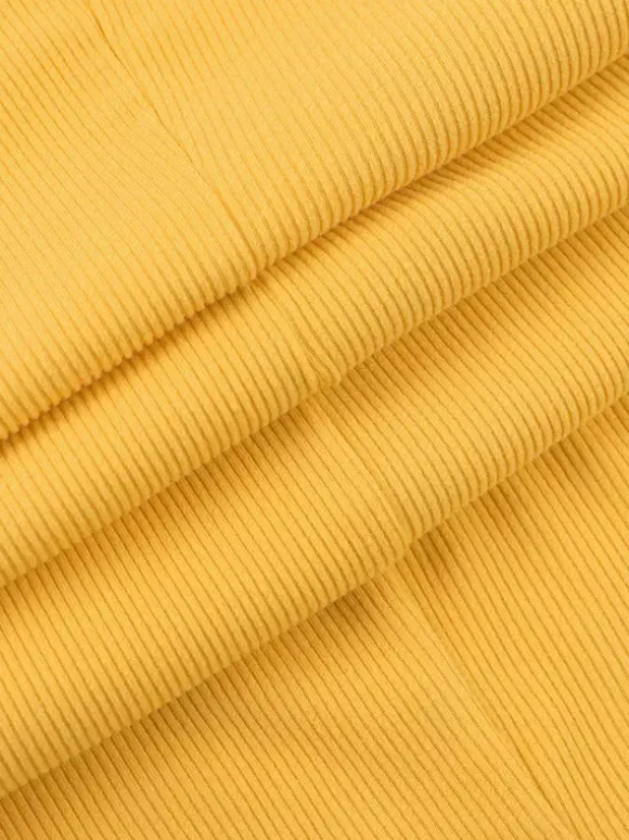 Robe côtelée à strass et fleurs pour femme - Robe moulante mini jaune à manches longues et col carré - Collection printemps-été 2026