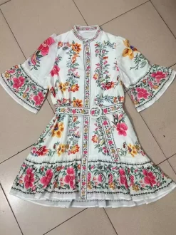Robe Daily Dresses pour femme mini-robe à manches courtes et ceinture col montant taille naturelle imprimé floral manches courtes et col montant