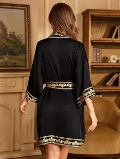 Robe décontractée à manches 3/4 imprimé floral oversize en mousseline avec ceinture.