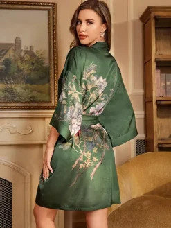Robe décontractée à manches 3/4 imprimé floral oversize en mousseline avec ceinture.