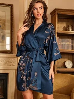 Robe décontractée à manches 3/4 imprimé floral oversize en mousseline avec ceinture.