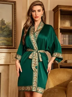 Robe décontractée à manches 3/4 imprimé floral oversize en mousseline avec ceinture.