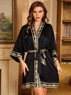 Robe décontractée à manches 3/4 imprimé floral oversize en mousseline avec ceinture.